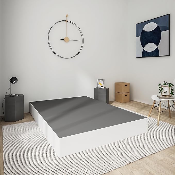 Qingzhou Box Spring for Queen Bed Bases, 9 Inch High Metal Queen Box Spring Only, Heavy Duty Mattress Foundation with Fabric Cover, Easy Assembly, Quiet Noise Free, Non Slip, Black