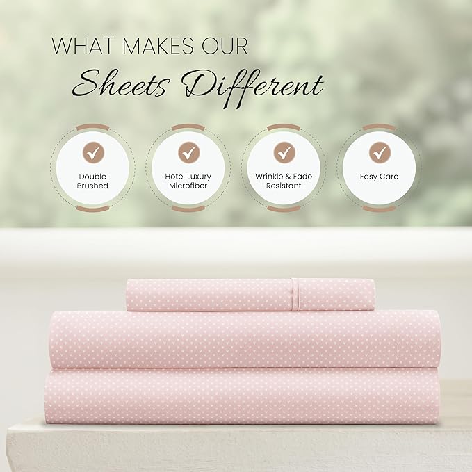 Linen Market Double-Brushed Patterned Microfiber Twin Sheet Set 3 Piece – Oeko-TEX Certified Ultra Soft & Wrinkle-Free - 16" Deep Pocket Sheets - Easy Care Twin Size - My Heart Pink