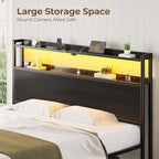 Rolanstar Headboard for King Size Bed with Storage, 60,000 DIY Color of LED Light, Head Board with USB & Type C Port, Height Adjustable, Black Cabeceras de Cama Comfortable Modern, Wood
