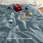 PHF 100% Cotton Waffle Weave Throw Blanket，Pre-Washed Snag Proof Lightweight Breathable Moisture-Wicking for Layering in Cold Weather for Couch Bed,Machine Washable,Home Decor Gift-Ocean