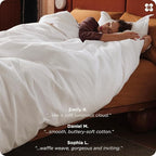 Bedsure Cotton Duvet Cover Set - 100% Cotton Waffle Weave Coconut White Duvet Cover Oversized Queen Size, GentleSoft™ and Breathable Bedding Set for All Season, 3 Pieces, 98"x98"