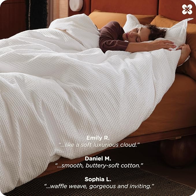 Bedsure Cotton Duvet Cover Set - 100% Cotton Waffle Weave Coconut White Duvet Cover Oversized King Size, GentleSoft™ and Breathable Bedding Set for All Season, 3 Pieces, 120"x98"