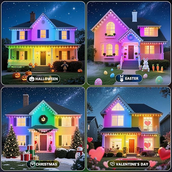 LETIANPAI 500FT Permanent Outdoor Lights,RGB Eaves Lights with App Control Remote,DIY Scene Modes IP67 Waterproof Outdoors Under Eave Lighting,Outdoor Light for Garden Decor
