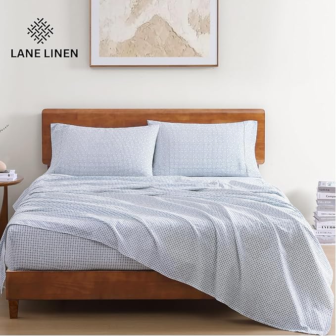 LANE LINEN 100% Organic Cotton Twin Sheets Set - 3 PC Bedding Sheets & Pillowcases - Breathable & Cooling Bed Sheets - Deep Pocket up to 15", Sheets for Twin Size Bed: Polka Dot (Blue)