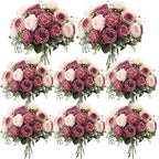 Geosar 8 Bundles Artificial Peonies Flowers Fake Silk Peony Bouquet Faux Peonies Flowers Bulk for Decoration Vase Floral Arrangements Wedding Party Table (Dusty Pink,Dusty Rose)