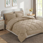 CozyLux Queen Comforter Set Taupe - Bed in a Bag Queen Size 7 Pieces, Luxury Soft Bed Set for All Seasons, Bedding Set with Down Alternative Comforter, Sheets, Pillowcases & Shams