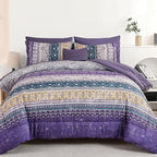 Cottolester Boho Comforter Set California King Size 8 Pieces,Violet Bohemian Striped Bed in a Bag, Paisley Soft Microfiber Bedding Comforter Set