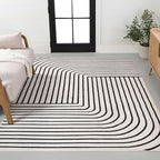 Eyely NCS101G-4 Odense High-Low Minimalist Angle Geometric Black/White 4 ft. x 6 ft. Area Rug, Black/White, 4 ft. x 6 ft., Indoor, Area Rug