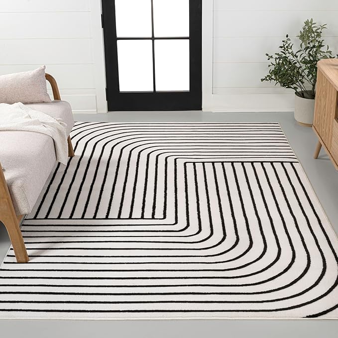 Eyely NCS101G-8 Odense High-Low Minimalist Angle Geometric Black/White 8 ft. x 10 ft. Area Rug, Black/White, 8 ft. x 10 ft., Indoor, Area Rug