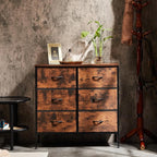 DUMOS TV Stand for Living Room, Dresser for Bedroom Chest of Dresser with 6 Fabric Drawers Storage Organizers Units, Nightstand for Bed