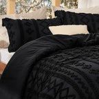 Bedsure Tufted Boho Comforter Set Queen Size - Black Boho Bed Set, GentleSoft™ 3 Pieces Farmhouse Shabby Chic Embroidery Bedding, Gifts for Woman, Soft Jacquard Queen Comforter for All Seasons
