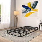 Qingzhou Box Spring Twin Bed Bases, 7 Inch High Metal Twin Box Spring Only, Heavy Duty Mattress Foundation with Fabric Cover, Easy Assembly, Quiet Noise Free, Non Slip, Black