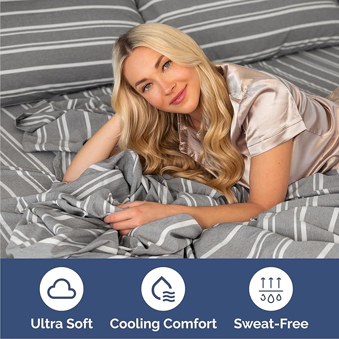 Cal King 6 Piece Sheet Set - Comfy Breathable & Cooling - Soft Hotel Luxury Bedding Set w/ 8-16 Inch Deep Pockets - 1 Flat & 1 Fitted Sheet & 4 Pillowcases - Wrinkle Free & Easy Care - Grey Stripes 3