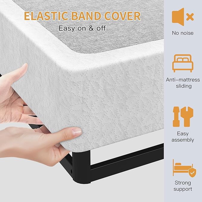 Full Size Box Spring, 7 Inch Full Size Box Spring Only, 3000 lbs Heavy Duty Metal Frame Mattress Foundation with Fabric Cover, Easy Assembly-Noise Free