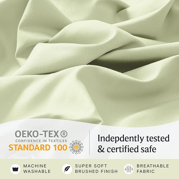 LuxClub 3 PC Sheet Set Bed Sheets Deep Pockets 16" Eco Friendly Wrinkle Free Cooling Machine Washable Hotel Bedding Silky Soft - Sage Green Twin XL
