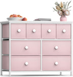 Sorbus Fabric Dresser for Kids Bedroom - Chest of 8 Drawers, Storage Tower, Clothing Organizer, for Closet, for Playroom, for Nursery, Steel Frame, Fabric Bins - Knob Handle (Pastel Pink)