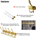 Dseap Coat Rack Wall Mounted - 5 Tri Hooks, Heavy Duty, Stainless Steel, Metal Coat Hook Rail for Coat Hat Towel Purse Robes Mudroom Bathroom Entryway,Gold