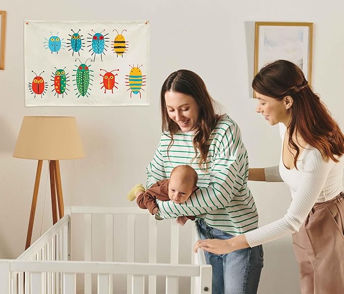 Insects Theme Education Rectangular Canvas Banner-Boho Flag Wall Decor for Boy Girl Kids,Nursery Above Crib Bedroom Reading Room Playroom Teacher Office Decor-Baby Shower Birthday Christmas Gift