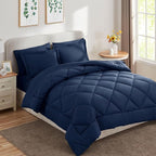 CozyLux Oversized Queen Comforter Set Navy Blue, 7 Pieces Bed in a Bag Comforter Set with Sheets Luxury Bed Set All Seasons, Bedding Set with Down Alternative Comforter, Sheets, Pillowcases & Shams