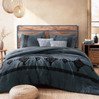 MaiRêve Embroidery Full Size Comforter Set Blue Grey, Farmhouse Western Boho Bedding Set 7 Pieces, All Season Bed in A Bag Comforter Set with Sheets, Pillowcases & Shams