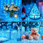 btfarm 12 Pack Fairy Lights Battery Operated [3 Modes], 7ft 20 Led Twinkle Lights String Lights Waterproof Bulk Small Mini Silver Wire for Christmas Mason Jars Wedding Table Centerpiece, Blue White