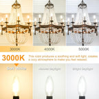 Cotanic Dimmable Candelabra LED Bulb 3000K Soft White,E12 Base Ceiling Fan Light Bulb 60W Equivalent, B11 LED Candle Shape with Clear Glass,C35 Filament Chandelier Light Bulb,600LM,8 Pack