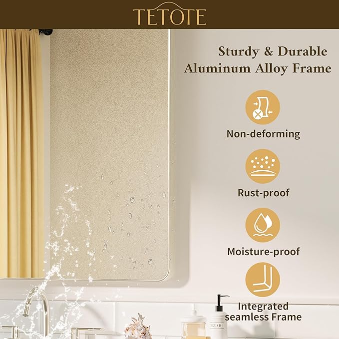 TETOTE Brushed Nickel Bathroom Mirror 48 x 24 Inch Brushed Nickel Metal Framed Bathroom Mirror, Tempered Glass, Modern Farmhouse Wall Mounted Mirror for Decorative(Horizontal/Vertical)