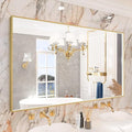 55x32 Inch LED Bathroom Mirror, Gold Metal Framed Lighted Mirror for Bathroom, Wall Mouted LED Vanity Mirror with Lights, 3 Colors and Stepless Dimmable, Anti-Fog, Memory