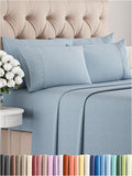 Full 6 Piece Sheet Set - Comfy Breathable & Cooling - Soft Hotel Luxury Bedding Set with 8-16 Inch Deep Pockets - 1 Flat & 1 Fitted Sheet & 4 Pillowcases - Wrinkle Free & Easy Care - Heathered Blue