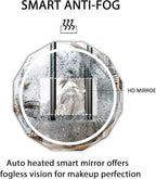 Round LED Bathroom Mirror, Beveled Edge Frameless Wall Mount Bathroom Vanity Mirror with 3-Color and Anti-Fog, 24 Inch, Silver