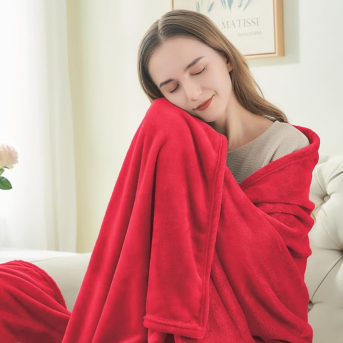 BEDELITE Fleece Blankets Queen Size Red Throw Blankets for Bed, Luxury Plush Cozy Fuzzy Blanket 90x90 inches, Super Soft Warm Lightweight Throw Blanket All Seasons Suitable