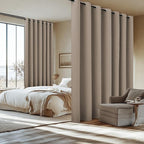 NICETOWN 100% Blackout Sound Reducing Divider Room Linen Curtain Panel, Camel, 100 inch per Panel, Energy Smart Thermal Insulated Drape for Shift Worker/Studio/Villa/Hall/Parlor
