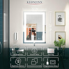 Keonjinn LED Mirror for Bathoom 20 x 28 Inch, Bathroom Mirror with Front Lights, Shatter-Proof Tempered Glass, UL-Listed LED Driver, Anti-Fog, Dimmale 6000K, Easy Installation(Horizontal/Vertical)
