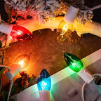 Minetom C9 Multicolor Christmas String Lights, 25FT 25+2 Bulbs Bright & Warm Outdoor Christmas Lights, Long Life C9 String Lights for Tree Patio Gazebo Wreath, Green Wire