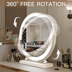 13 Inch Vanity Mirror with Lights, Round Make Up Mirror with Lighting, LED Mirror Makeup Mirror with Lights for Bedroom Tabletop, Smart Touch Control, 360° Rotation (White)