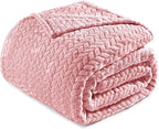 Exclusivo Mezcla Fleece Queen Size Blanket for Bed, 90x90 Inches Soft Cozy Jacquard Flannel Blankets, Lightweight Fuzzy Plush Warm for Winter, Pink