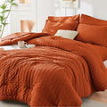 HYMOKEGE Burnt Orange Full Size Comforter Sets Seersucker 7 Pieces, All Season Luxury Bed in a Bag for Bedroom, Bedding Set with Comforters, Sheets, Pillowcases & Shams