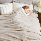 NEWCOSPLAY Super Soft King Blanket Linen Premium Silky Flannel Fleece Leaves Pattern Lightweight Bed Blanket All Season Use (Linen, King(90"x110"))