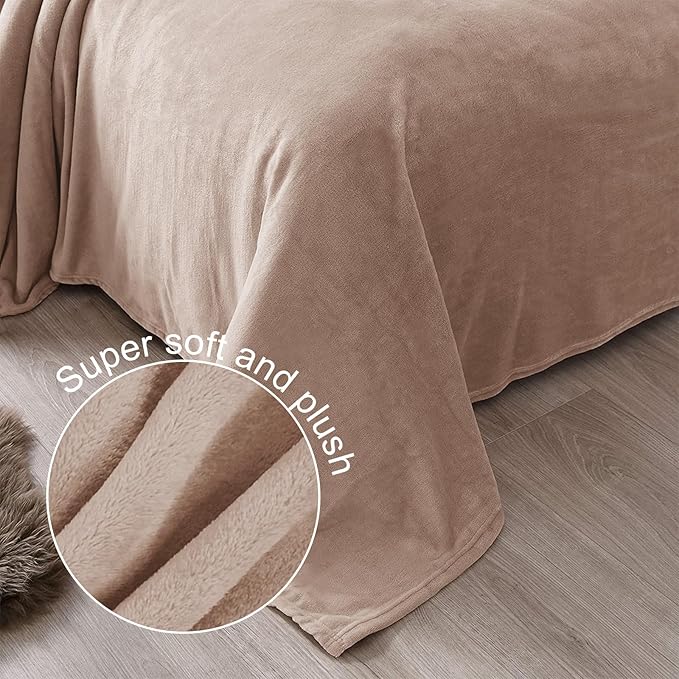 Exclusivo Mezcla Fleece Blanket Twin Size for Bed, Super Soft and Warm, All Season Use, Cozy, Plush, Lightweight, 60x80 Inches Camel
