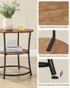 VASAGLE Side Table, 2-Tier Round End Table, Nightstand with Steel Frame for Small Spaces, Living Room, Bedroom, Honey Brown and Ink Black