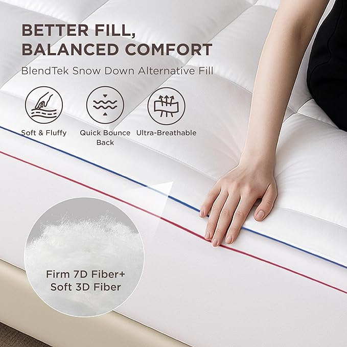 Bedsure King Mattress Topper - Pillow Top Mattress Pad Cover with Deep Pocket Fits up to 21 Inches, Plush Soft Bed Topper for Back Pain Relief, Overfilled with Down Alternative Filling, White