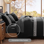 MaiRêve Embroidery California King Size Comforter Set Charcoal Black, Boho Farmhouse Western Bedding Set 7 Pieces, All Season Bed in A Bag Comforter Set with Sheets, Pillowcases & Shams