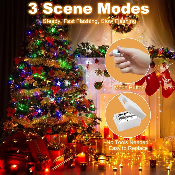 20 Pack Fairy Lights Battery Operated - 3 Speed Modes, 7Ft 20 LED String Twinkle Lights, Waterproof Copper Wire, Mini Firefly Light for Mason Jars Vases Christmas Decor, Multi-Colored