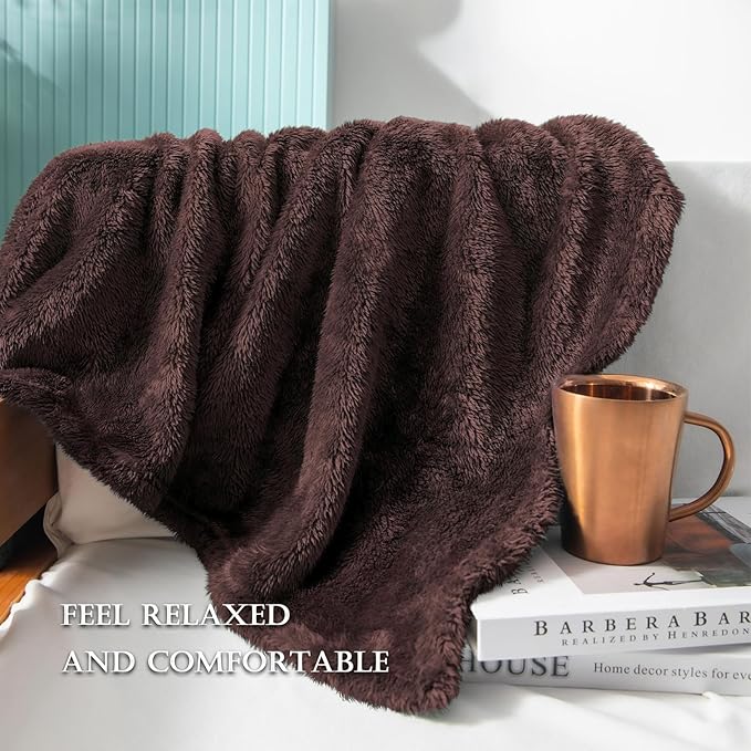 Exclusivo Mezcla Plush Fuzzy Fleece Bed Blanket Twin Size, Super Soft, Fluffy and Warm Blankets, Suitable for All Seasons (Coffee, 90x66 Inches)
