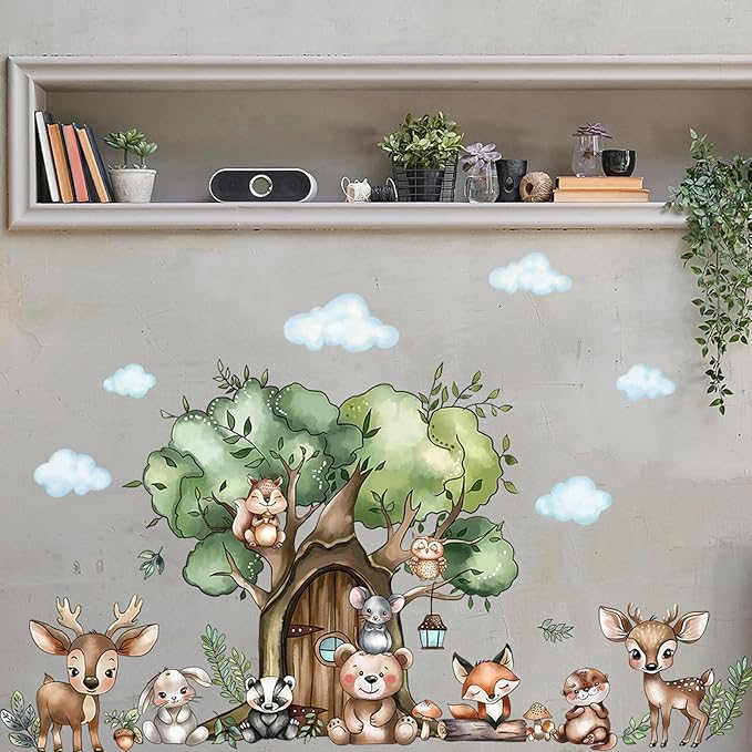 Jungle Animal Wall Stickers Forest Safari Wall Decals Kid Room Nursery Baby Bedroom Décor (Tree House Animals)
