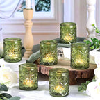 Green Votive Candle Holders Set of 12-Vintage Green Candle Holder for Wedding,Tea Light Candle Holders for Home Table Centerpieces Decor,Glass Candle Holder for Baby Shower & Bridal Shower