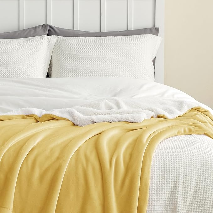 Bedsure GentleSoft Sherpa Fleece Throw Blanket Twin Size for Couch - Thick and Warm Throw for Women and Men, Soft Fuzzy Plush Twin Blanket for Winter, Yellow, 60x80 Inches