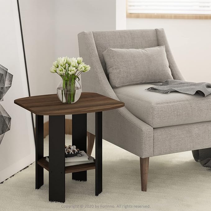 Furinno Simple Design 2-Pack End Side Table, Columbia Walnut/Black