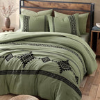 MaiRêve Embroidery Comforter Sets Full Size, Light Olive Green Western Boho Bedding Set 7 Pieces, Farmhouse All Season Bed in A Bag Comforter Set with Sheets, Pillowcases & Shams