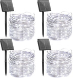 Minetom Solar String Lights, 4 Packs Total 132Ft 400 LED Solar Fairy Lights, Waterproof Solar Lights for Outside Patio Yard Tree Wedding Christmas, Pure White